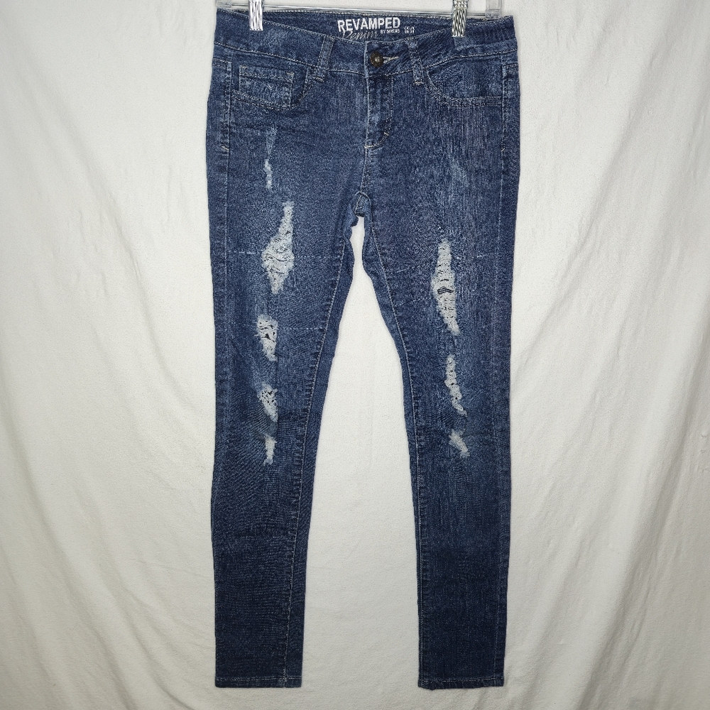 Revamped Ladies Distressed Denim Blue Jeans Size W30 L29